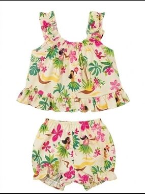 Floral Tropical Ruffle Tank & Bloomers Set - Pink Cream